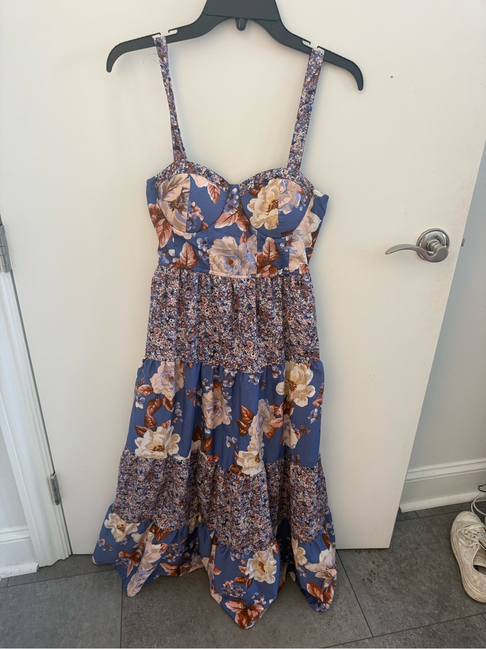 Floral Tiered Maxi Dress in Blue
